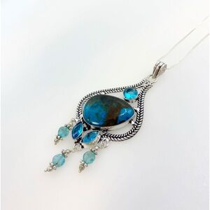 925 Silver Plated-Chrysocolla Blue Topaz Beads necklace